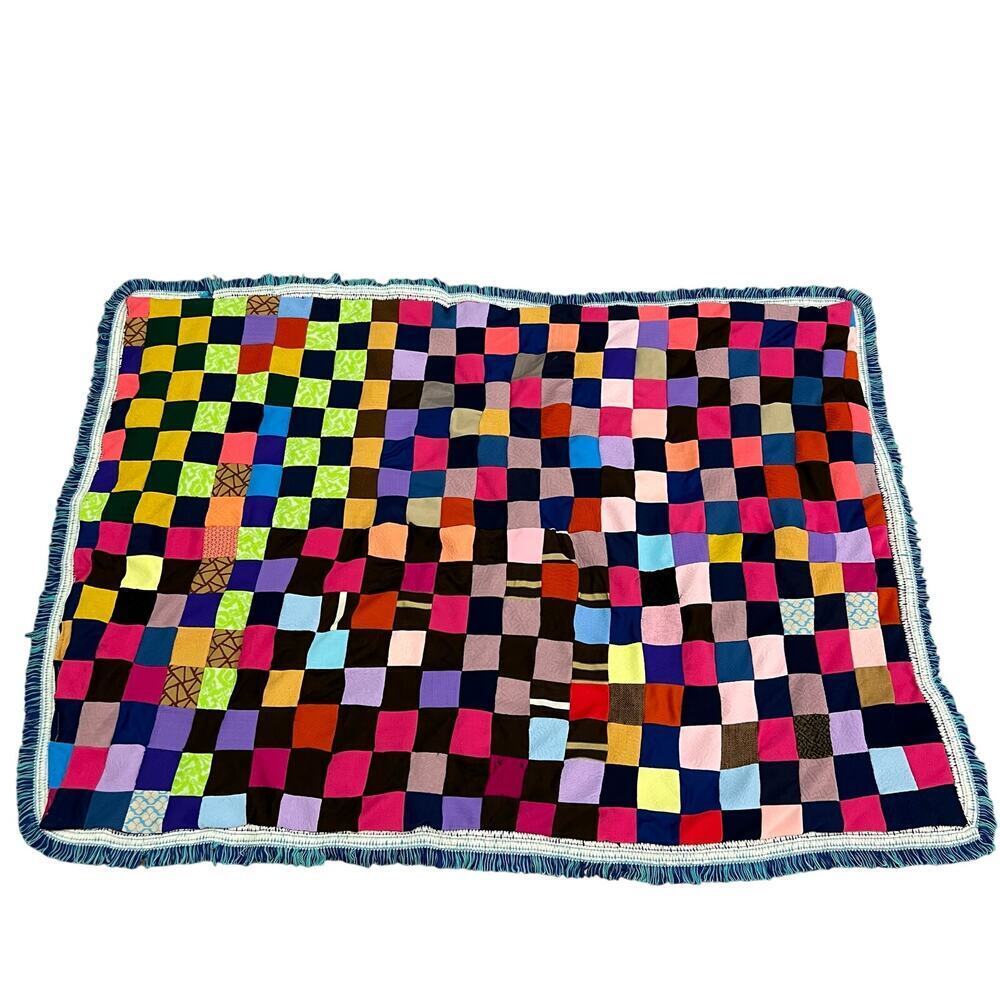 Vintage Quilt Square Crazy Colorful Patch Handmade Blanket Hippie Boho 52X37